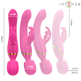 Winona 2-i-1 Rabbit & Wand-leksaker i rosa silikon med böjd design, 245 mm långa och 35/70 mm breda.