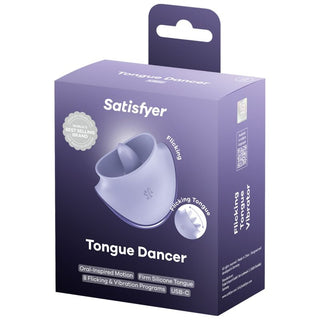 Lila klitorisstimulator av silikon, Satisfyer Tongue Dancer, uppladdningsbar, med en spets som rör sig i snabba rörelser och 8 programinställningar.