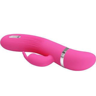 Pretty Love Flirtation Rabbit är en rosa silikonvibrator med en räfflad textur, ett litet fäste och en metallisk accent för G-punktstimulering och förbättrad njutning.