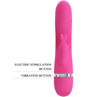 Pretty Love Flirtation Rabbit är designad för lekfullt skoj, med G-punktstimulering med vibration och elektriska stimuleringsknappar för att öka njutningen.