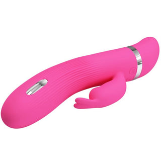 Pretty Love Flirtation Rabbit är en silikonvibrator i rosa, med en mjuk böjd design och en sidostimulator för klitoris, idealisk för G-punktsstimulering.