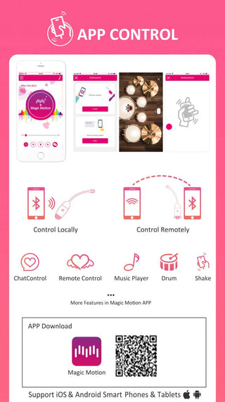 Utforska Magic Motion Vini-appens kontrollinfografik och lyft fram fjärrstyrda och lokala funktioner som chatt och musik. Den appstyrda Magic Motion Vini - Vibrerande Ägg stöder iOS och Android, vilket säkerställer en sömlös upplevelse.