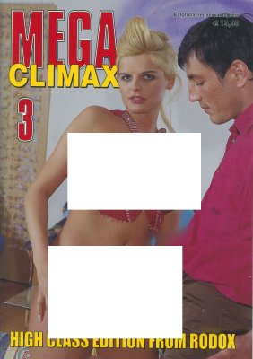 Omslaget till Vuxentidning Mega Climax 3 fångar en erotisk värld, med en kvinna i rött och en man i en matchande skjorta.