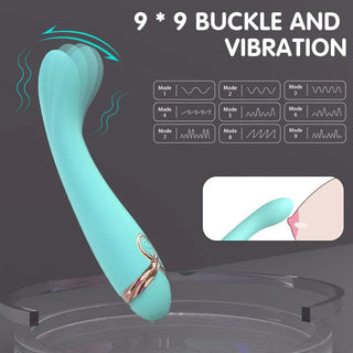 Turkos G-punktsvibrator, vattentät, med en böjd spets utformad för riktad stimulering.