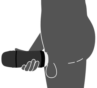 En siluett av en person håller Masturbator - Sugande Effekt - Rebel och formar den mot ryggen med sin eleganta design som påminner om en kameralins.