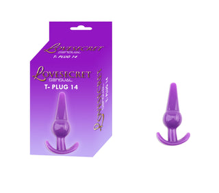 En analplugg i lila silikon, T-Plug 12 Buttplug 12 cm, med matchande förpackning är perfekt för dig som söker en bekväm och kroppssäker upplevelse.
