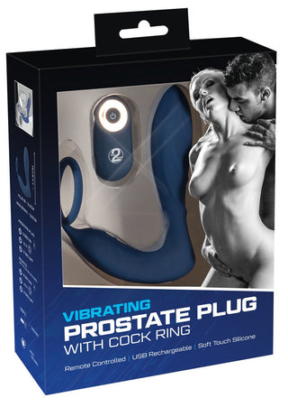 Box med Prostata Vibrator Med Penisring - Fjärrkontroll, med en bild av ett par som omfamnar.