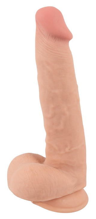 Nature Skin Realistisk Dildo 25 cm är ett realistiskt falliskt silikonobjekt med naturtrogna strukturer och en stark sugkopp-bas.