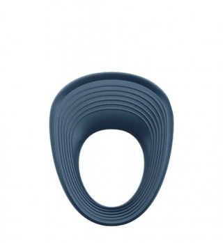 Satisfyer Penisring Vibrerande har kapslade, böjda blå silikonformer med en oval öppning, som liknar en stiliserad tunnel.