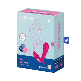 Satisfyer Top Secret Trosvibrator-boxen har en bärbar vibrator, som betonar dess G-punktsstimulering och appkompatibilitet för förbättrad kontroll och funktionalitet.