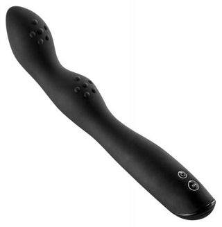 Rebel Prostata Vibrator - P-Spot 23,5 cm har en svart, kurvig design med strukturerade bulor och baskontrollknappar, som erbjuder en elegant silikonprostatamassage för ökad komfort och riktad njutning.