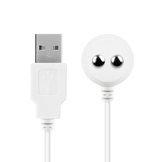 Vit USB-kabel med magnetisk ände med en standardkontakt, perfekt för att ladda din Satisfyer Pro 2 Next Generation.