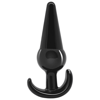 Analträning Ankar Buttplug 4-pack har en elegant, svart plugg med en konformad topp, sfärisk mitt och böjt bashandtag. Expertdesignad för idealisk analträning och visad på en vit bakgrund.