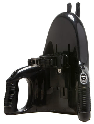 Ergonomiskt utformat svart elektriskt handverktyg med Fleshlight Universal Launch för automatiserad stimulering.