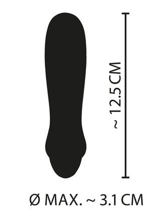 Cuties - Vibrator 12 cm är en långsträckt silikondesign med en längd på ~12,5 cm och en diameter på ~3,1 cm, tillverkad för att vara vattentät för mångsidig användning.